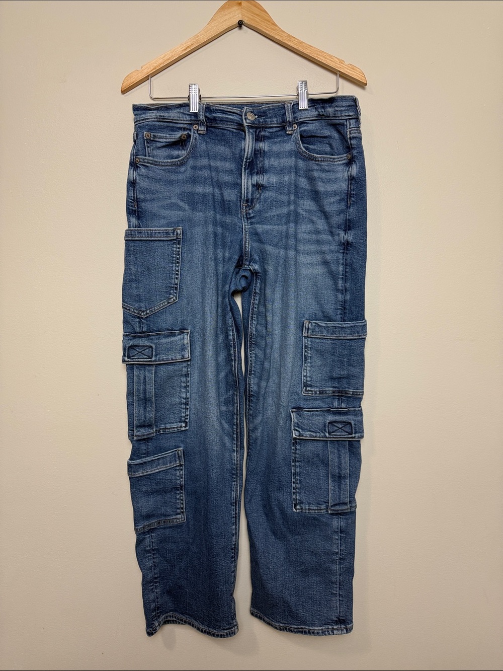 Aeo super high rise baggy straight Cargo Jeans size 10
